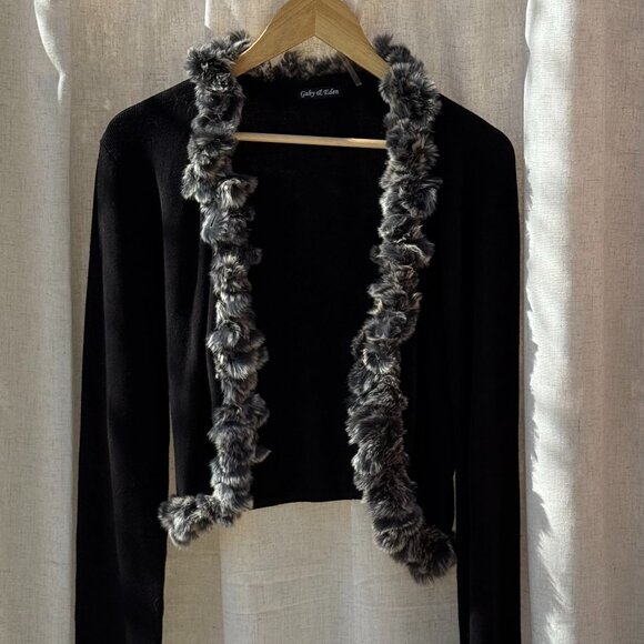 Chic Black Cardigan with Faux Fur Trim - Picture 1 of 3
